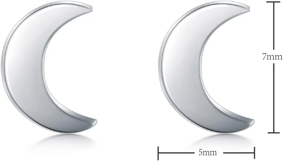 925 Sterling Silver Stud Earrings, BoRuo Crescent Moon, Star, Sun High Polish Tarnish Resistant Earrings