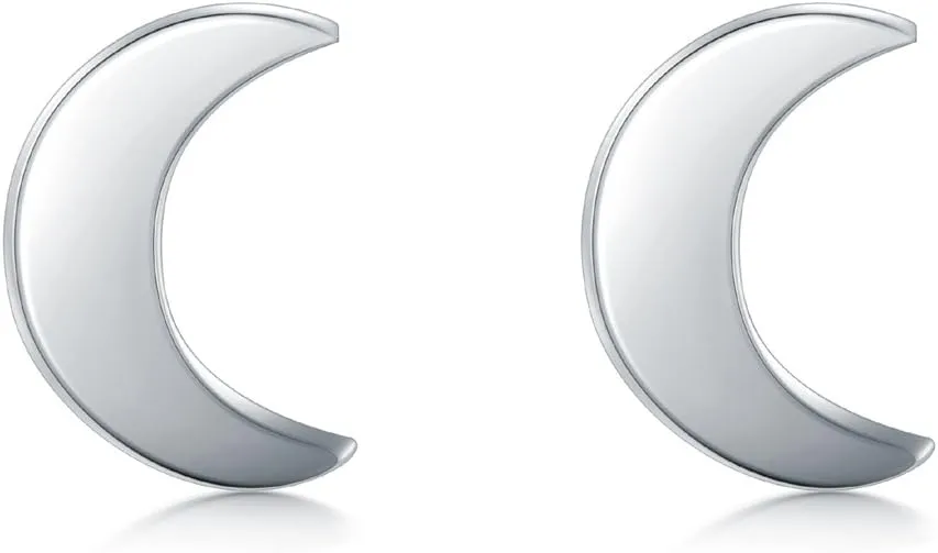 925 Sterling Silver Stud Earrings, BoRuo Crescent Moon, Star, Sun High Polish Tarnish Resistant Earrings