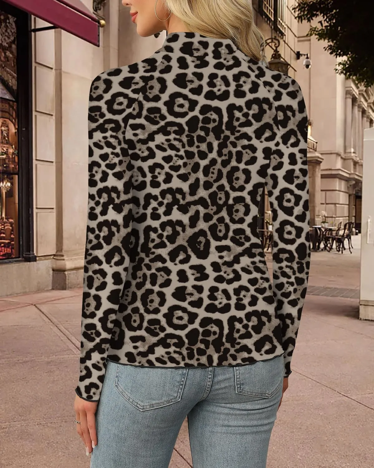 Aoulaydo Long Sleeve Floral Mesh Tops Mockneck Going Out Tops for Women Fashion Spring Outfits 2025