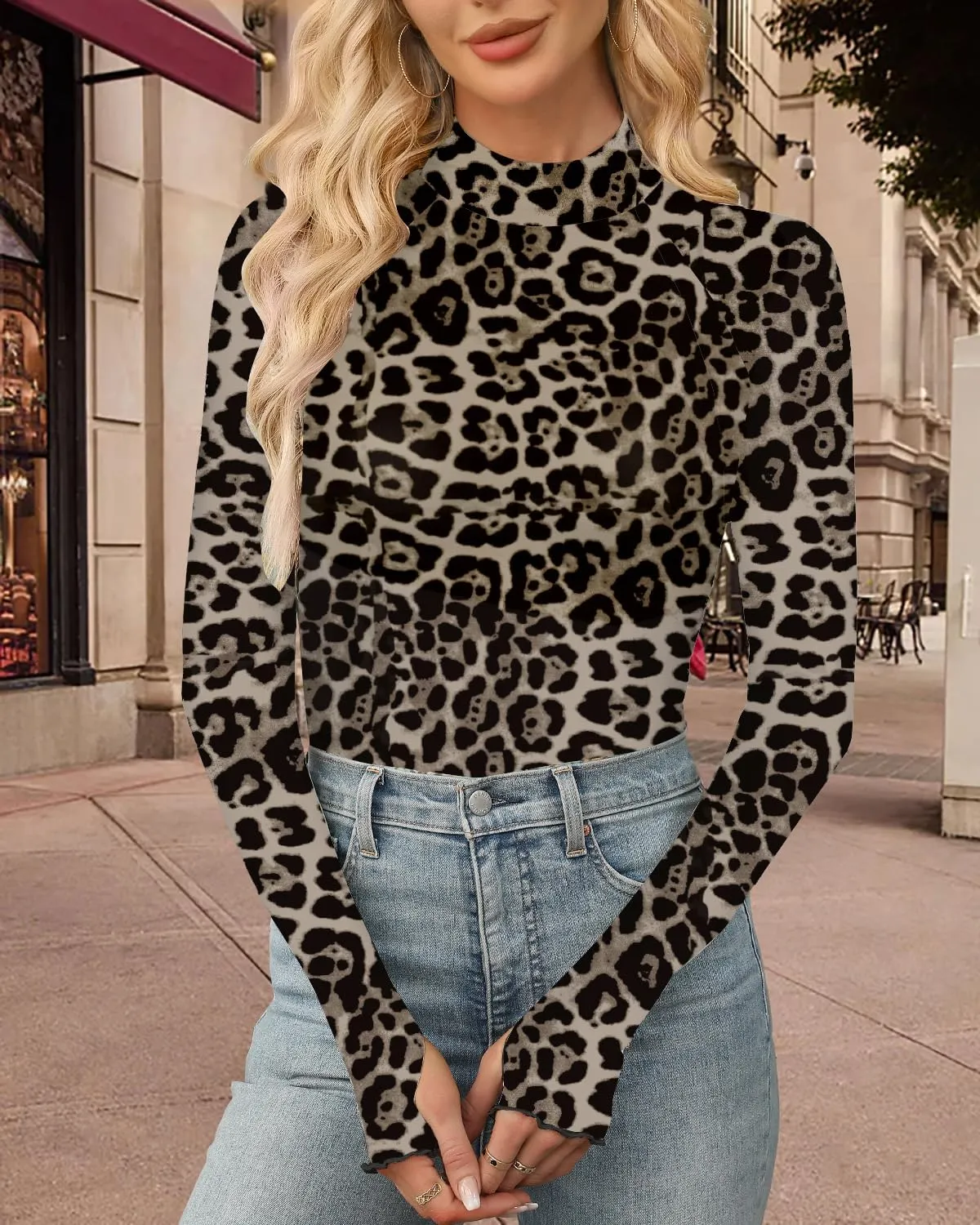 Aoulaydo Long Sleeve Floral Mesh Tops Mockneck Going Out Tops for Women Fashion Spring Outfits 2025
