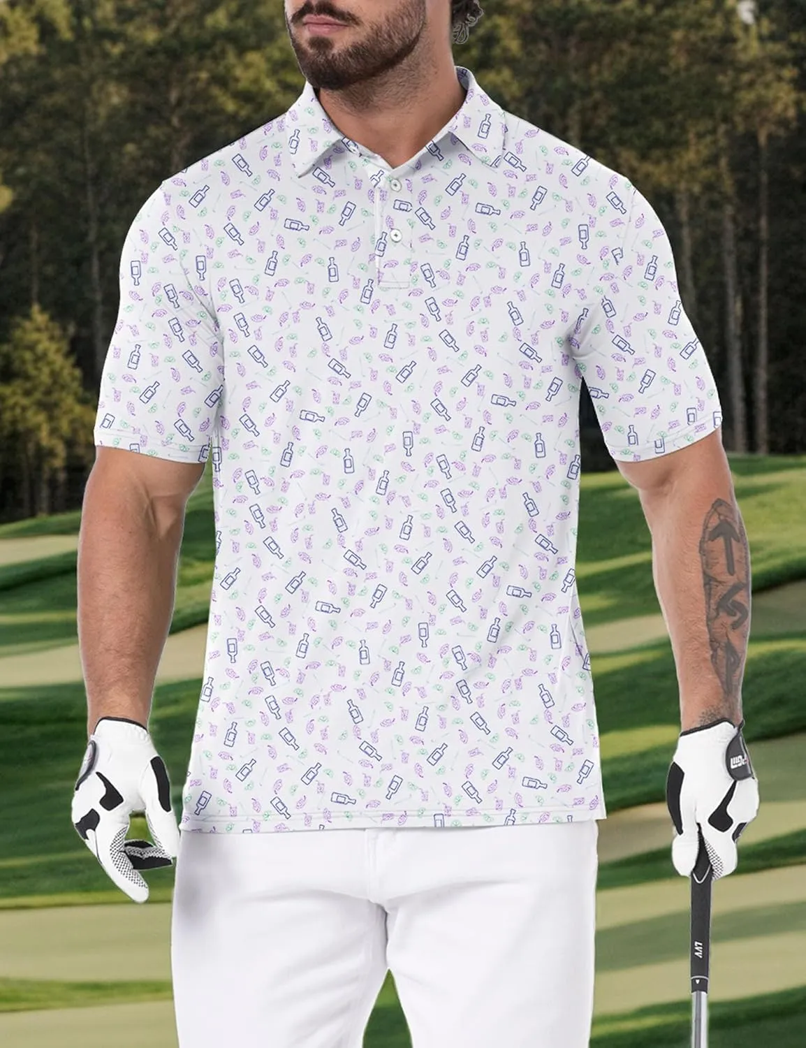 Askdeer Men's Golf Polo Shirts Short Sleeve Performance Dry Fit Polo Shirt Moisture Wicking Casual Golf Shirts