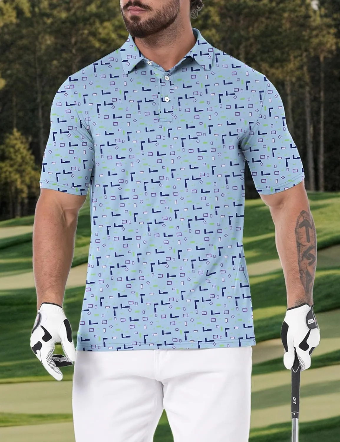Askdeer Men's Golf Polo Shirts Short Sleeve Performance Dry Fit Polo Shirt Moisture Wicking Casual Golf Shirts
