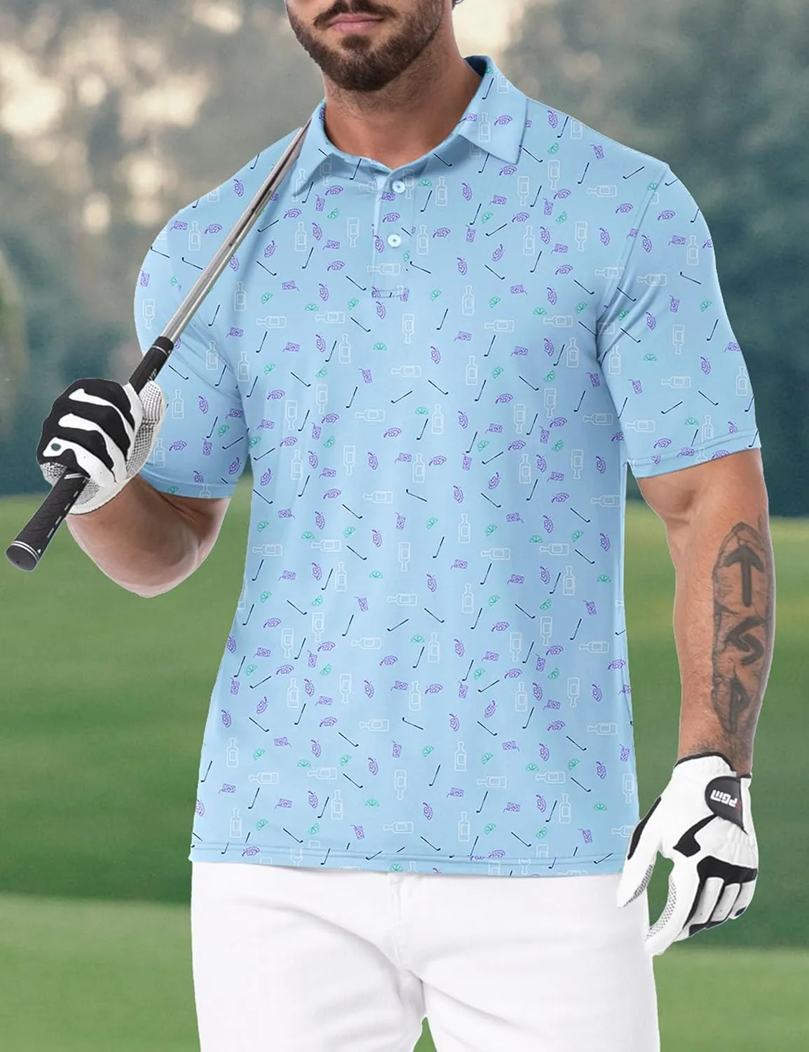 Askdeer Men's Golf Polo Shirts Short Sleeve Performance Dry Fit Polo Shirt Moisture Wicking Casual Golf Shirts