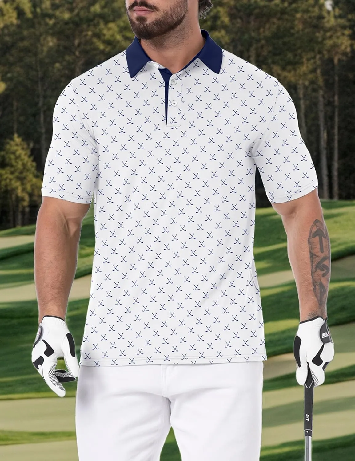 Askdeer Men's Golf Polo Shirts Short Sleeve Performance Dry Fit Polo Shirt Moisture Wicking Casual Golf Shirts