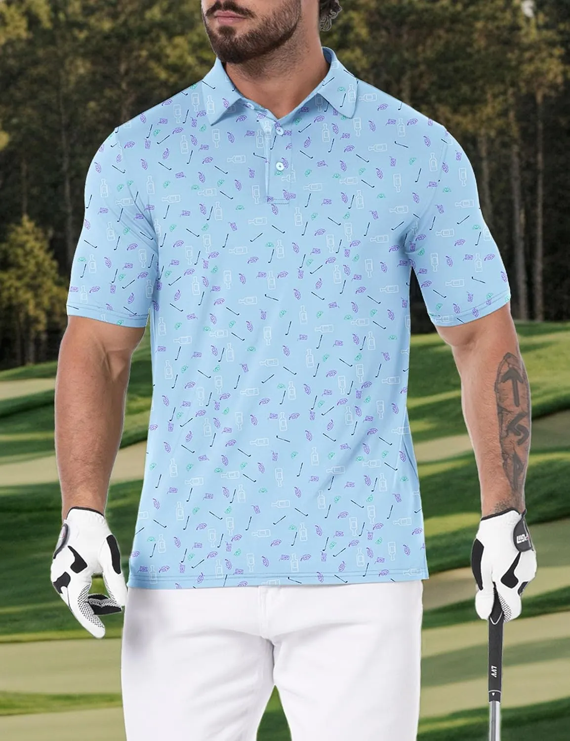 Askdeer Men's Golf Polo Shirts Short Sleeve Performance Dry Fit Polo Shirt Moisture Wicking Casual Golf Shirts