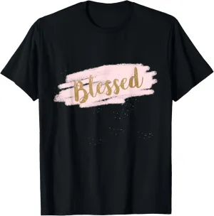 Blessed Cute Inspirational Quote Pretty Script on Rose Gold T-Shirt