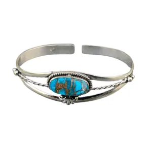 Blue Copper Turquoise Cuff Bracelet, 925 Sterling Silver, Delicate Bangle, Oval Turquoise Bangle, Statement Bracelet, Adjustable Bracelet, Turquoise Gemstone, Christmas Day Gift