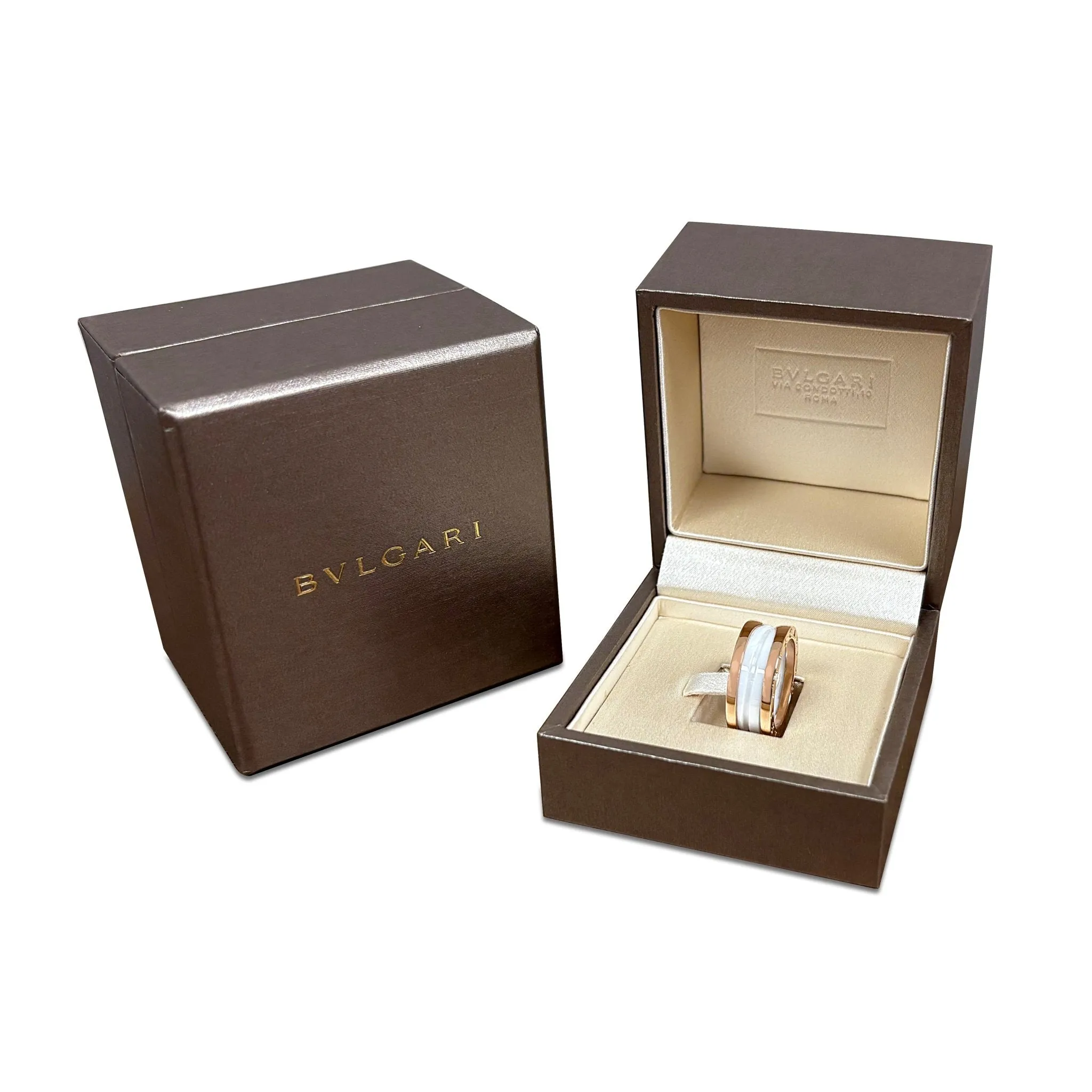 Bvlgari B.Zero1 Two Band Ring - 18ct Rose Gold & White Ceramic