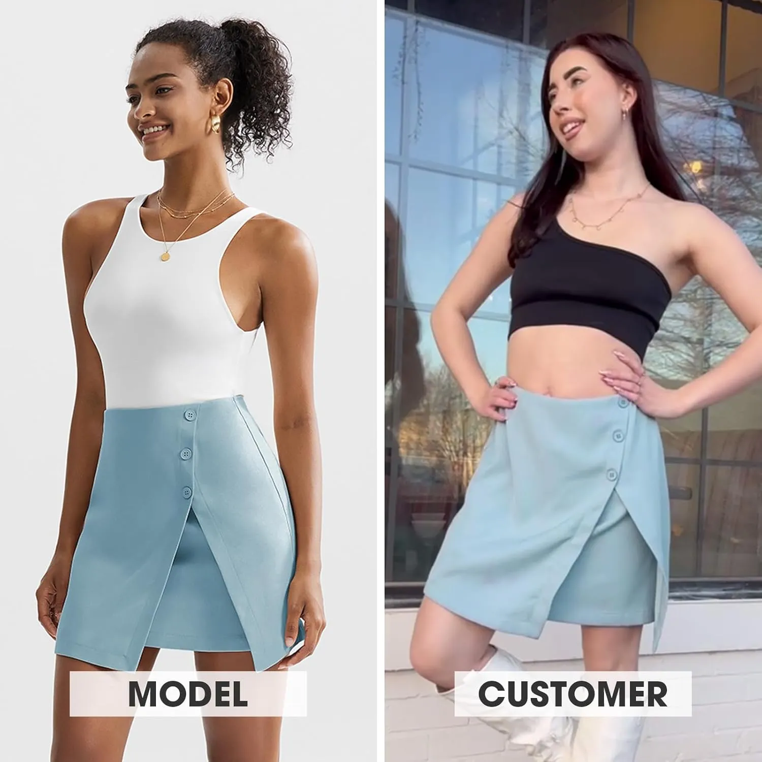 Byinns Women's Mini Skirts High Waisted Casual A Line Button Up Asymmetrical Split Hem Zip Back Workwear Short Skirt