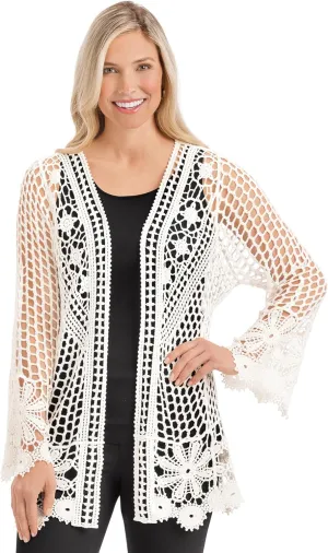 Collections Etc Beautiful Crochet and Floral Lace Open-Front Jacket