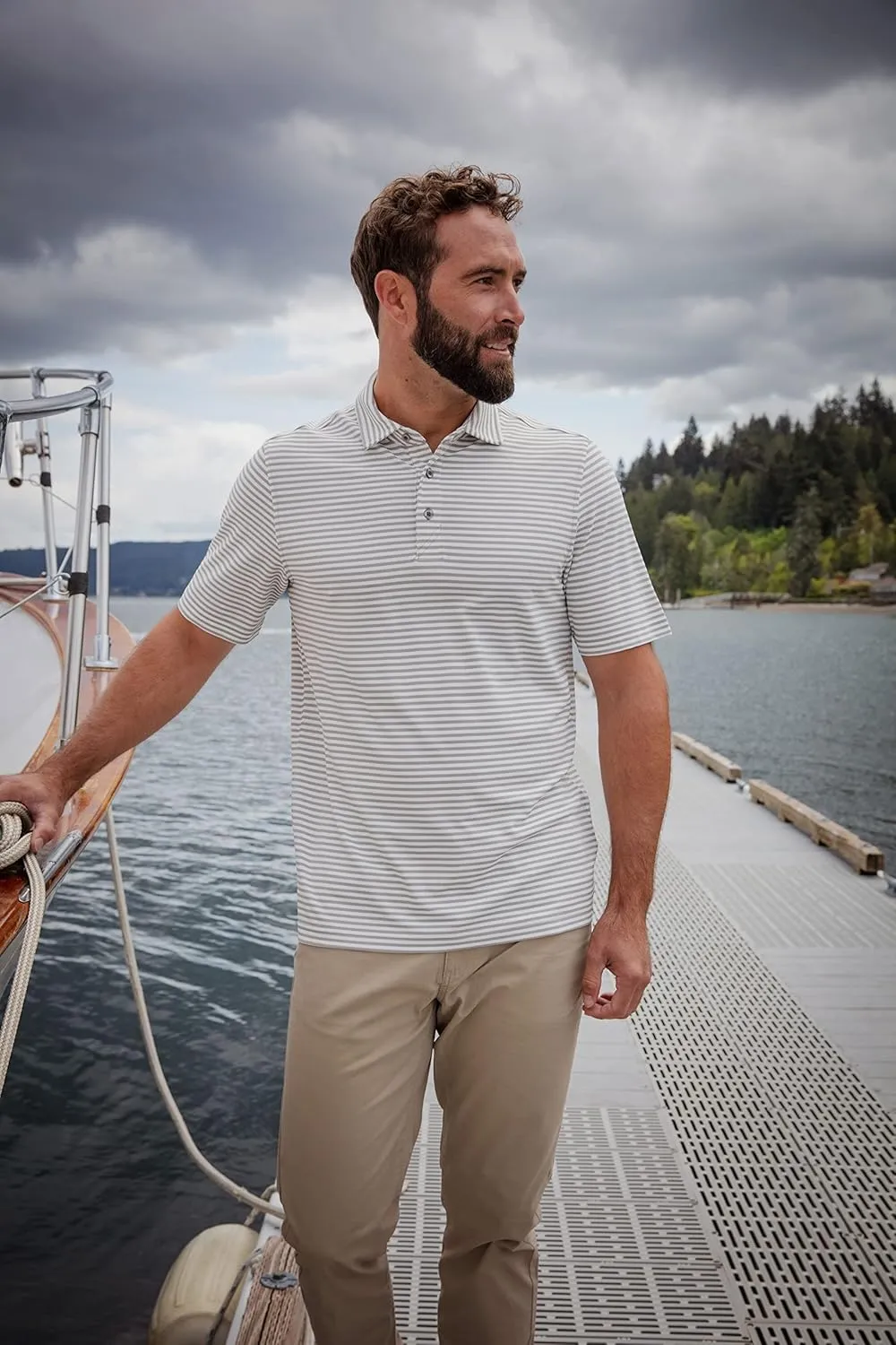 Cutter & Buck Virtue Eco Pique Stripe Recycled Mens Polo