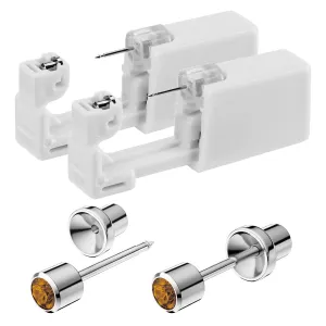 Ear Piercing Kit, Disposable Ear Piercing Gun Kit, 316L Surgical Stainless Steel 3mm Cubic Zirconia Stud, At Home Self Ear Piercer Kit with Birthstone Earrings Stud (Yellow)
