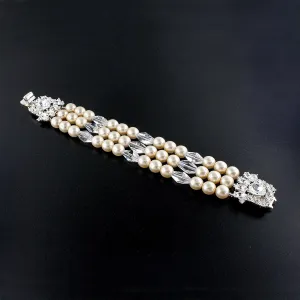 Embellished 3 Row Pearl Bracelet