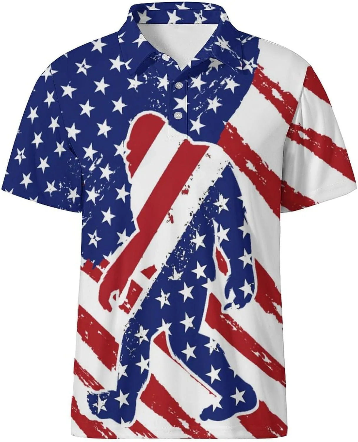 Funny Polo Shirts for Men Short Sleeve Performance Moisture Wicking Golf Shirts Casual Crazy Patriotic Print Mens Polo Shirt