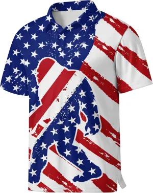 Funny Polo Shirts for Men Short Sleeve Performance Moisture Wicking Golf Shirts Casual Crazy Patriotic Print Mens Polo Shirt