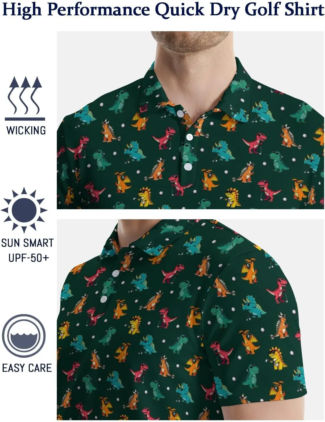 Funny Polo Shirts for Men Short Sleeve Performance Moisture Wicking Golf Shirts Casual Crazy Patriotic Print Mens Polo Shirt