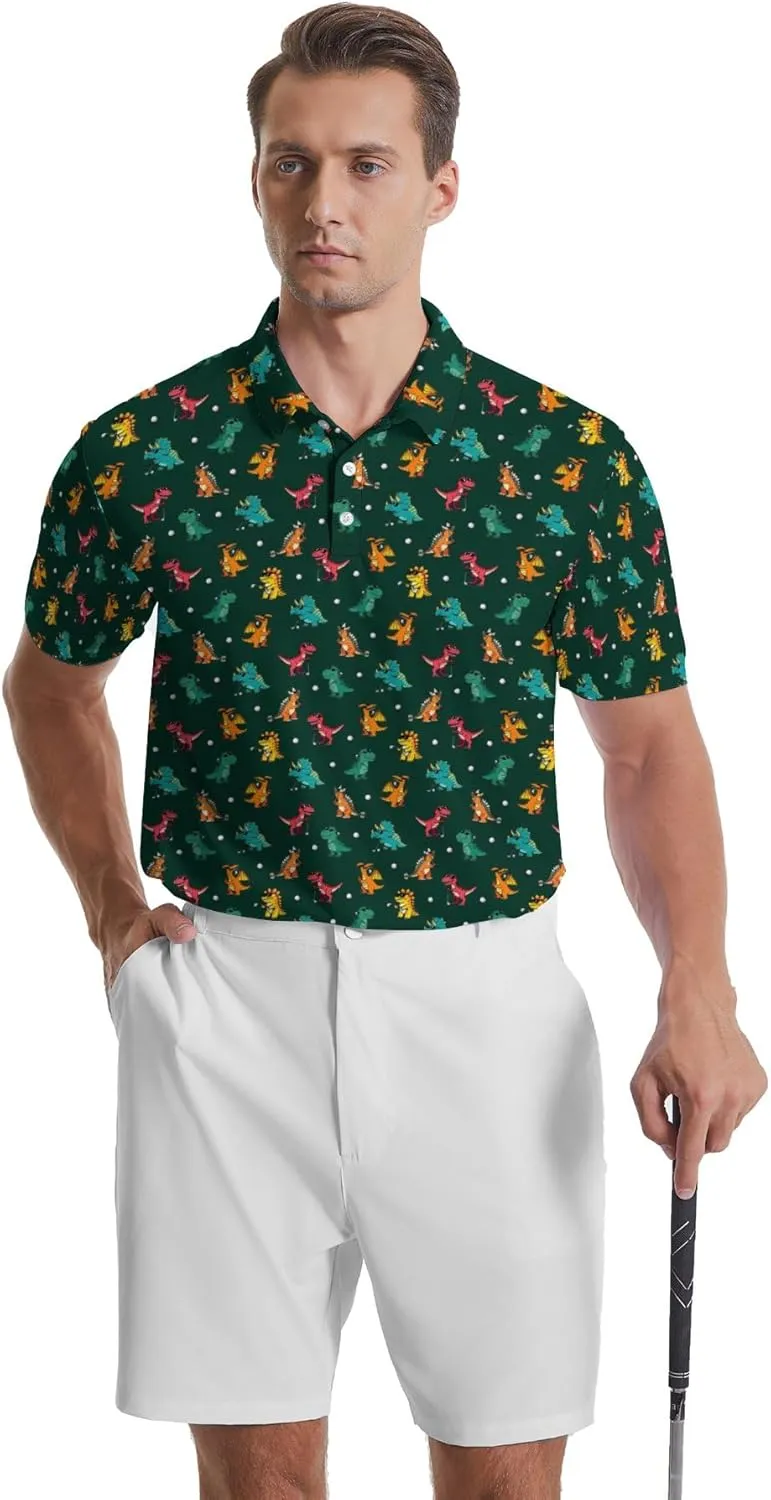 Funny Polo Shirts for Men Short Sleeve Performance Moisture Wicking Golf Shirts Casual Crazy Patriotic Print Mens Polo Shirt
