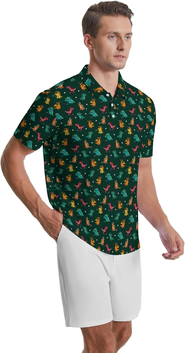 Funny Polo Shirts for Men Short Sleeve Performance Moisture Wicking Golf Shirts Casual Crazy Patriotic Print Mens Polo Shirt