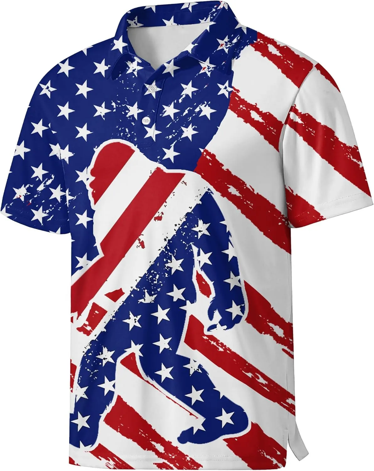 Funny Polo Shirts for Men Short Sleeve Performance Moisture Wicking Golf Shirts Casual Crazy Patriotic Print Mens Polo Shirt