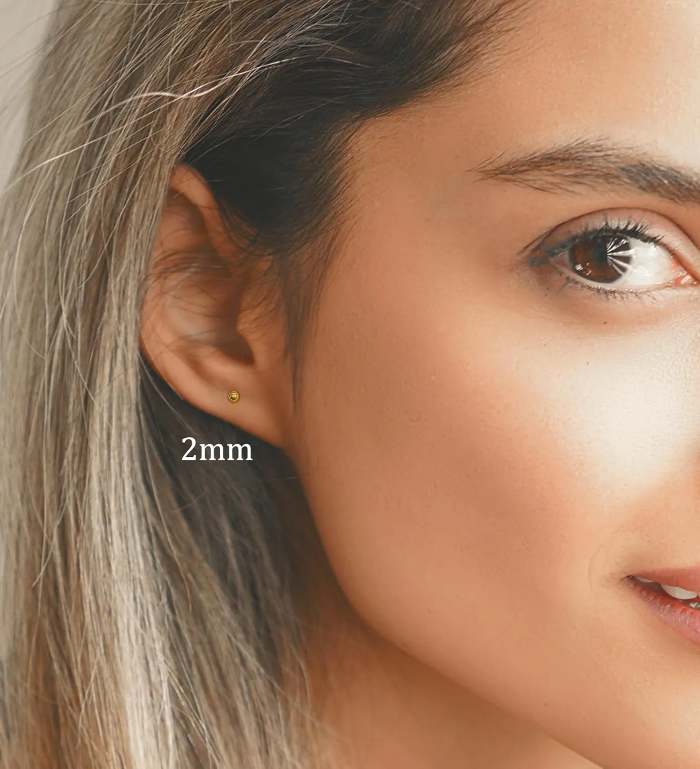 G23 Titanium Flower Screw Back Ball Earrings for Sensitive Skin 14k Gold Ball Stud Earrings for Women 20g Hypoallergenic Handmade Nap Earrings for Cartilage Piercing 2-4mm (Gold Tone, 2mm)