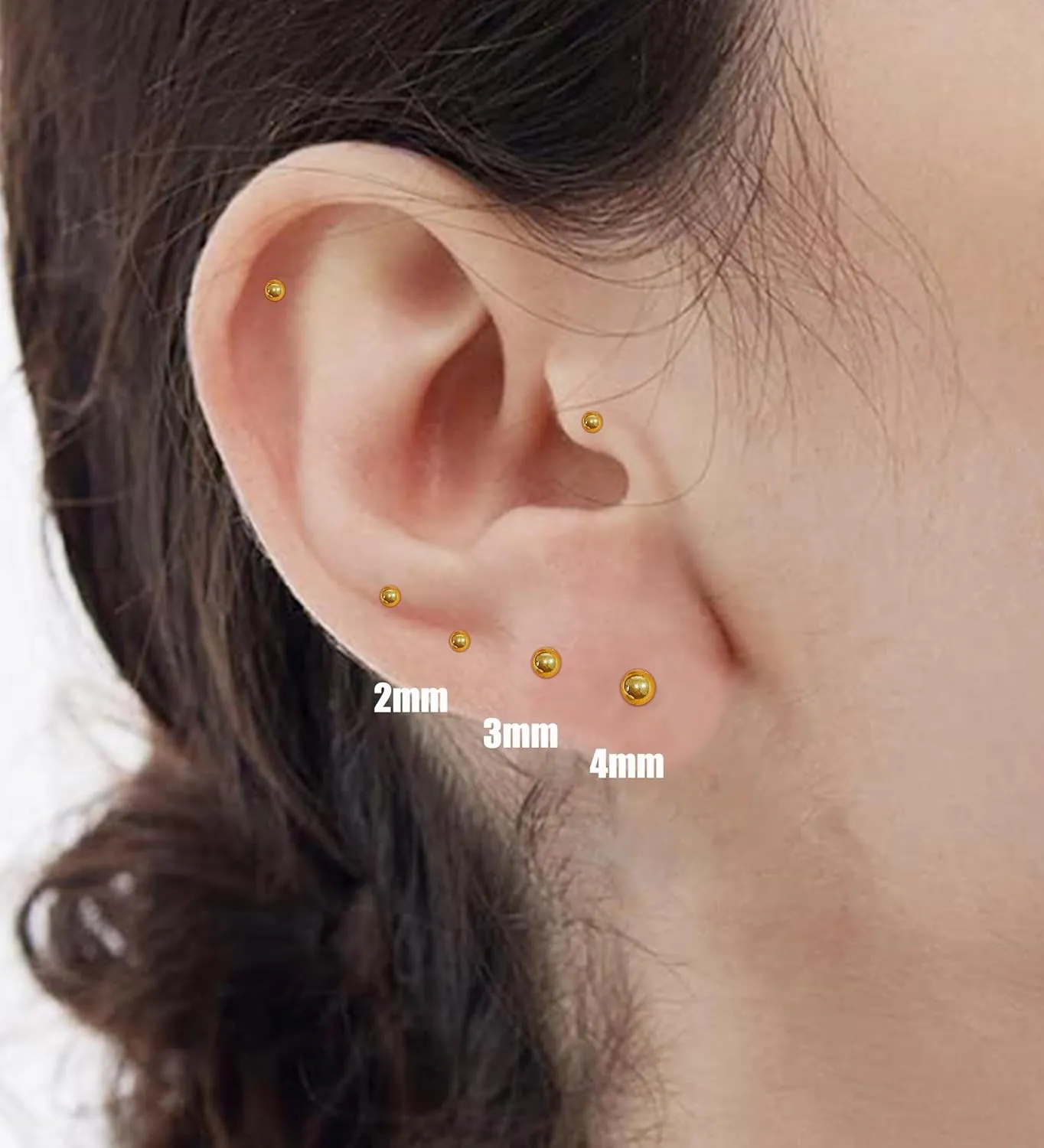 G23 Titanium Flower Screw Back Ball Earrings for Sensitive Skin 14k Gold Ball Stud Earrings for Women 20g Hypoallergenic Handmade Nap Earrings for Cartilage Piercing 2-4mm (Gold Tone, 2mm)