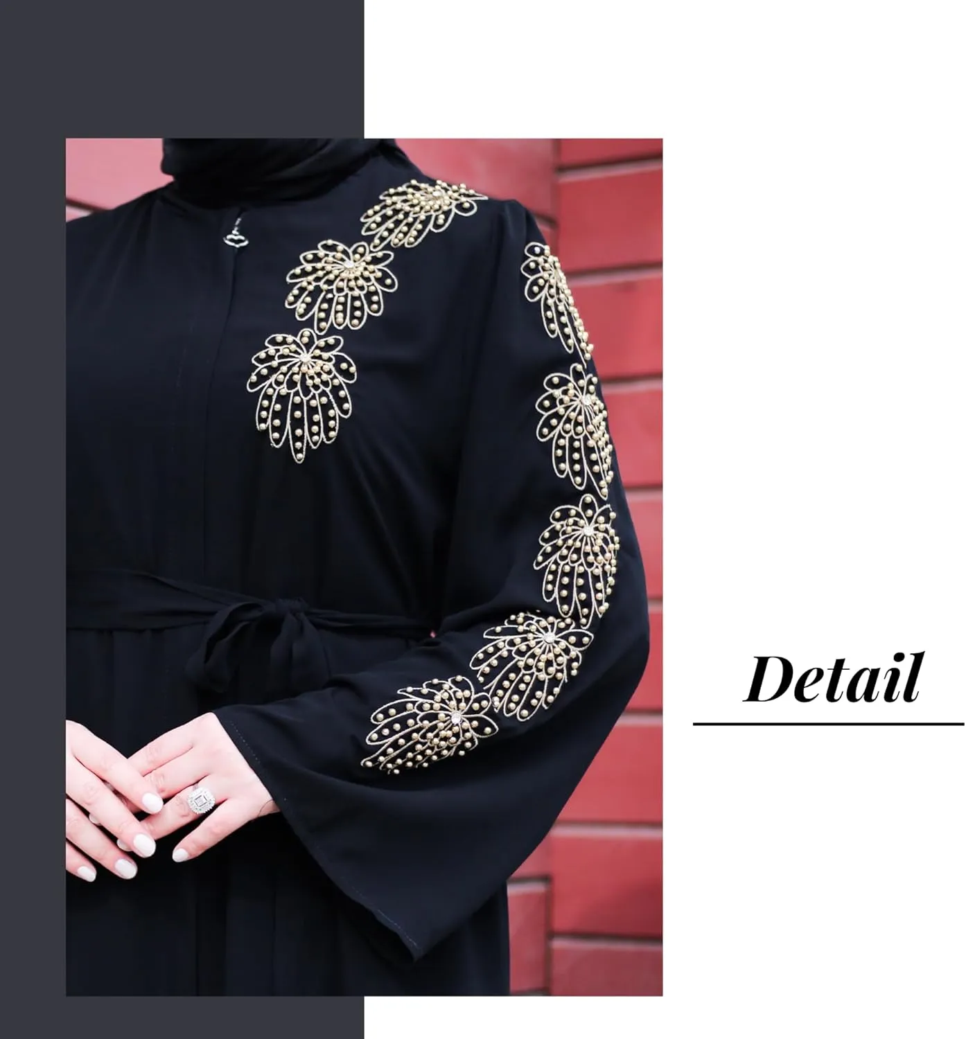 Hijab Abaya for Women | Bead Embroidered and Belted Long Sleeve Zipped Plus Size Women Abaya | Muslim Women Clothing