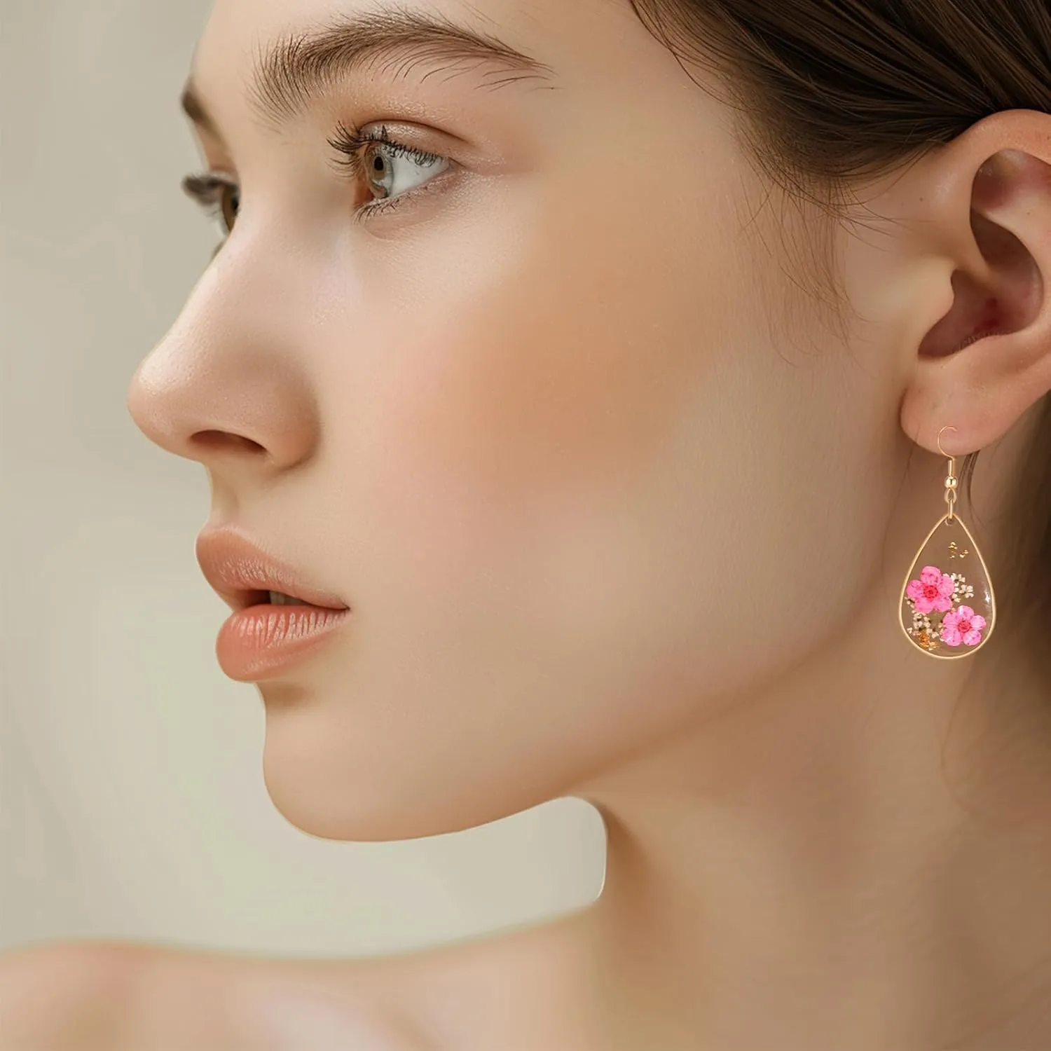 Jayden Earrings for Women - Real Flower Small Earrings - Daffodil and Queen Anne's Lace Pressed Flower Earrings,Handmade Unique Resin Earrings Perfect for Parties or Gifting(Rose Gold)