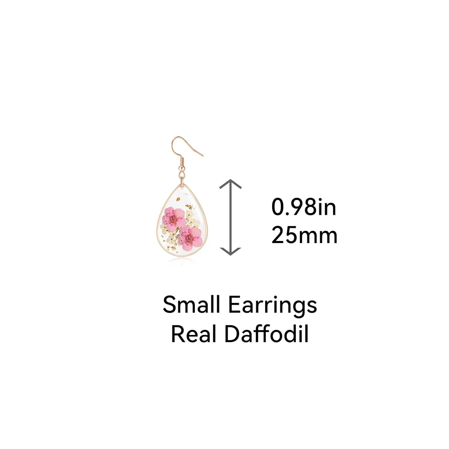 Jayden Earrings for Women - Real Flower Small Earrings - Daffodil and Queen Anne's Lace Pressed Flower Earrings,Handmade Unique Resin Earrings Perfect for Parties or Gifting(Rose Gold)