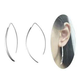Long Pull Through Earrings Curve Earrings Sterling Silver Earrings for Women Minimalist Earrings Hypoallergenic Threader Earrings Silver Dangle Earrings for Women Trendy