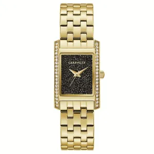 MODERN GOLD-TONE LADIES WATCH WITH BLACK CRYSTAL DIAL
