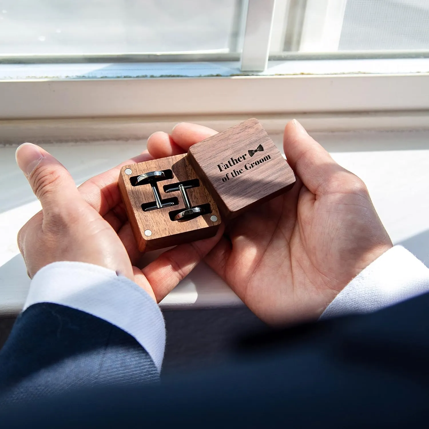 MUUJEE Cufflinks with Engraved Wood Gift Box