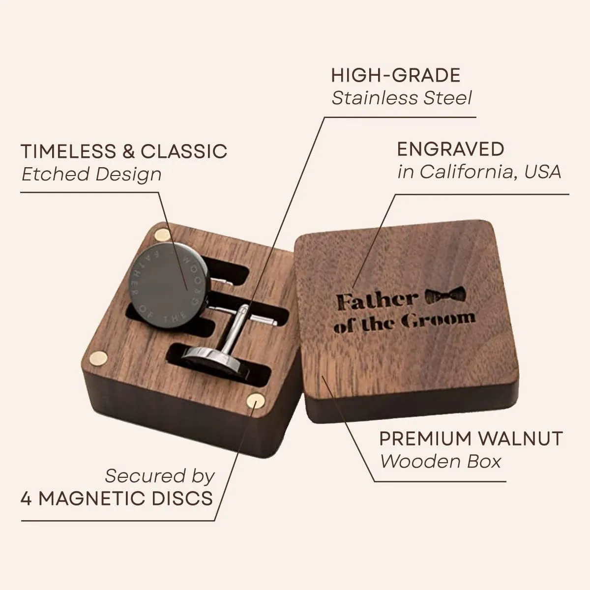 MUUJEE Cufflinks with Engraved Wood Gift Box