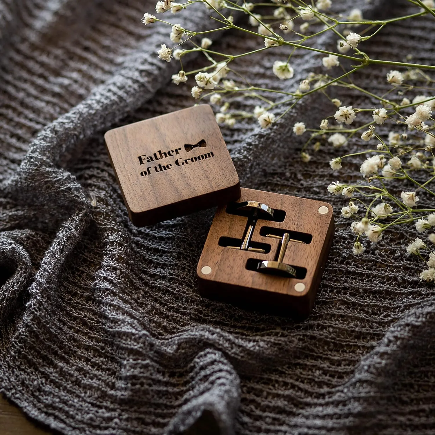 MUUJEE Cufflinks with Engraved Wood Gift Box