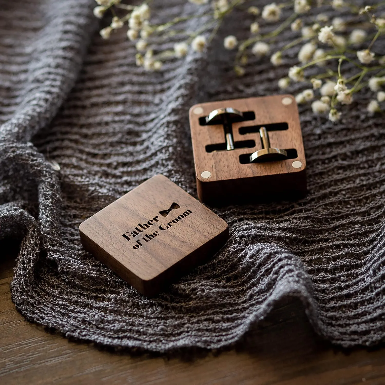 MUUJEE Cufflinks with Engraved Wood Gift Box