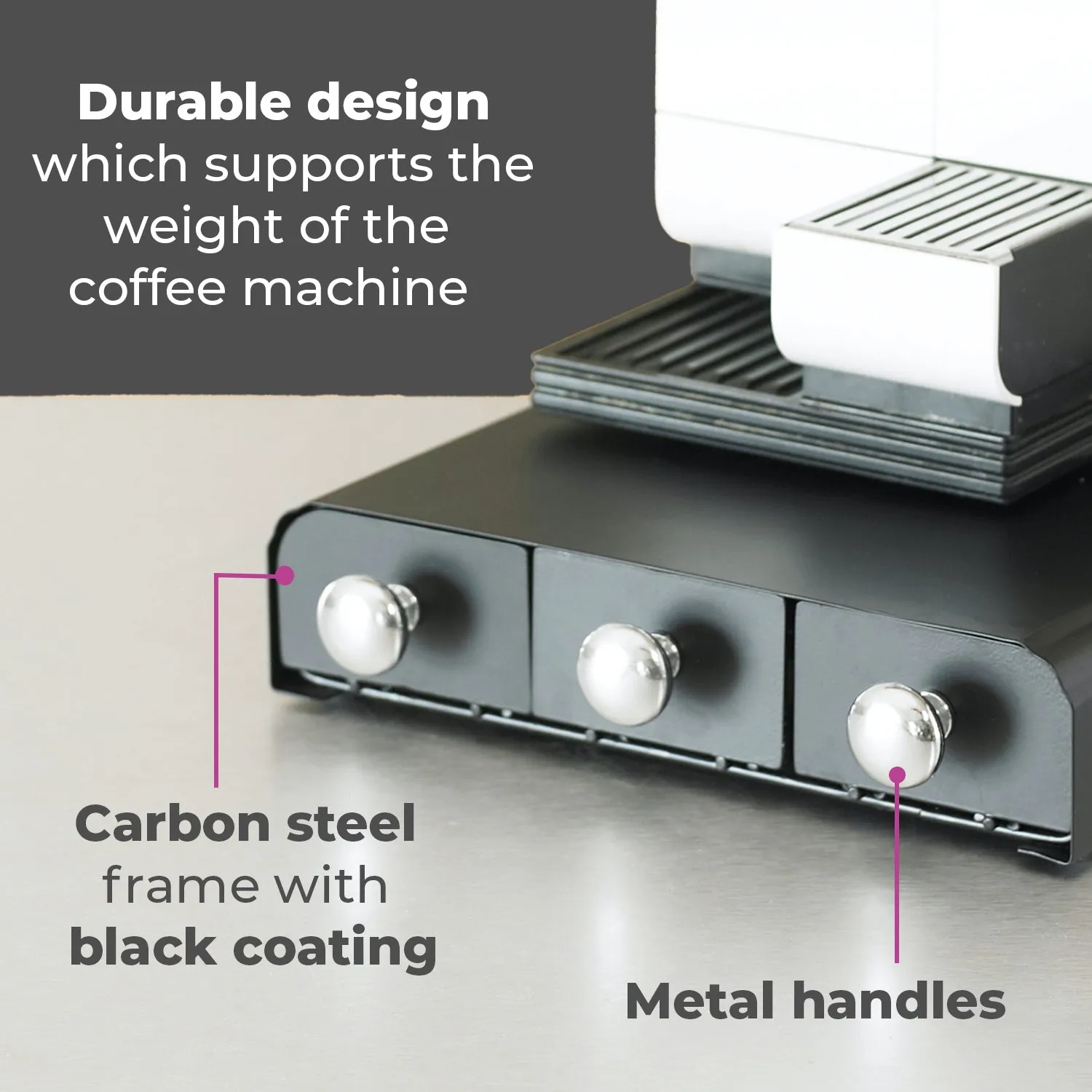 Nespresso 3 Drawer Coffee Machine Stand and Capsule Pod Storage