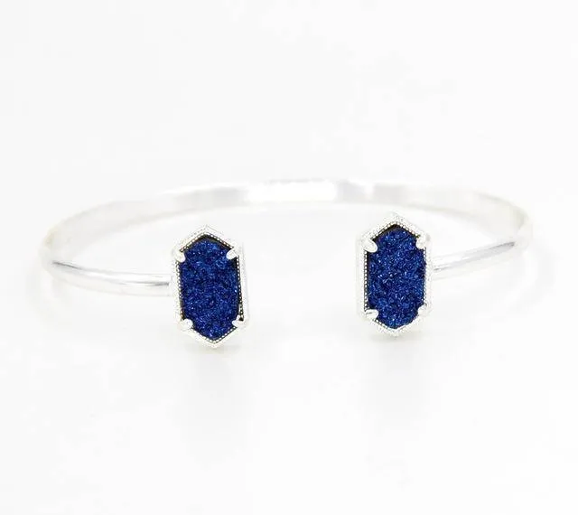 New Cute Oval Quartz Copper Bangles White and Blue green Stone Resin Druzy Cuff Bangles for Women
