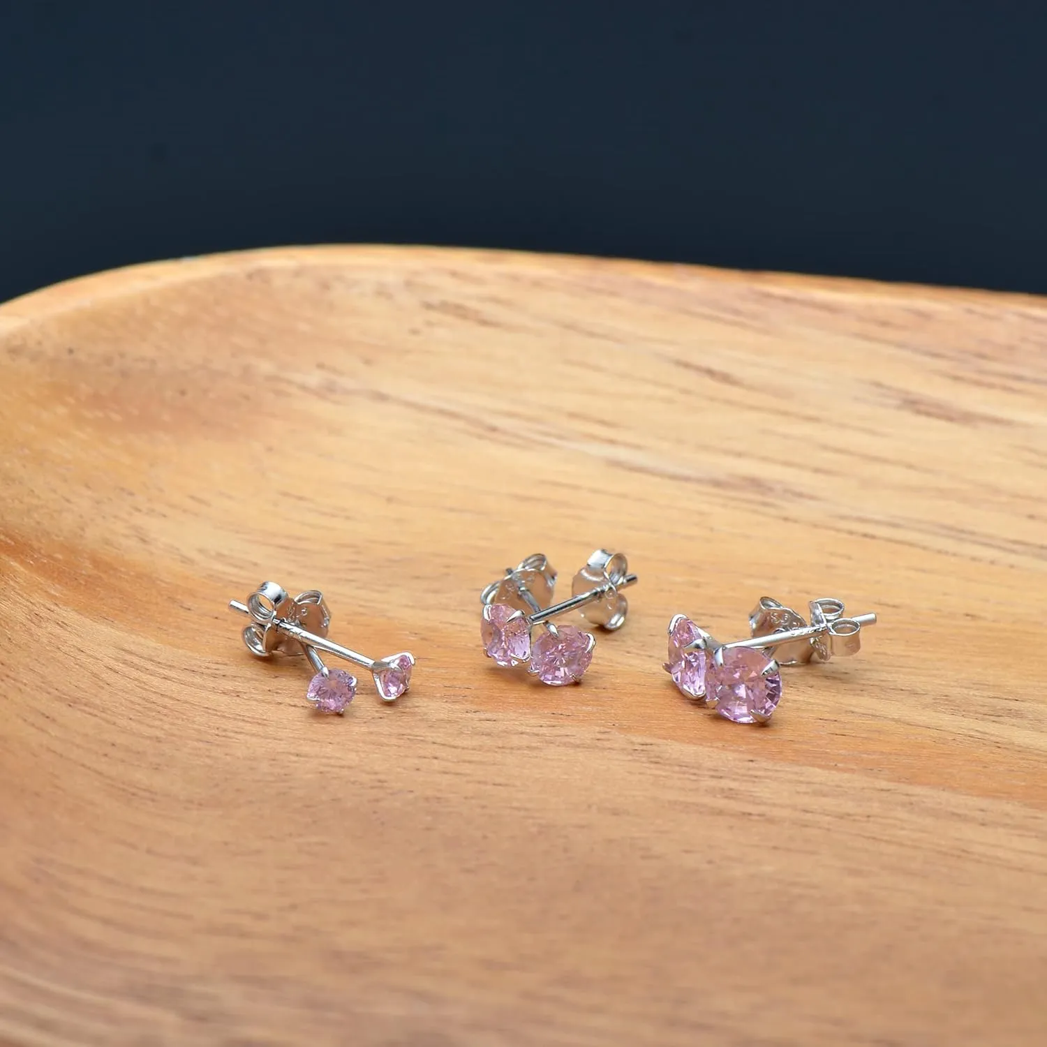 Pink Cubic Zirconia Sterling Silver Stud Earrings for Women, 5 mm CZ