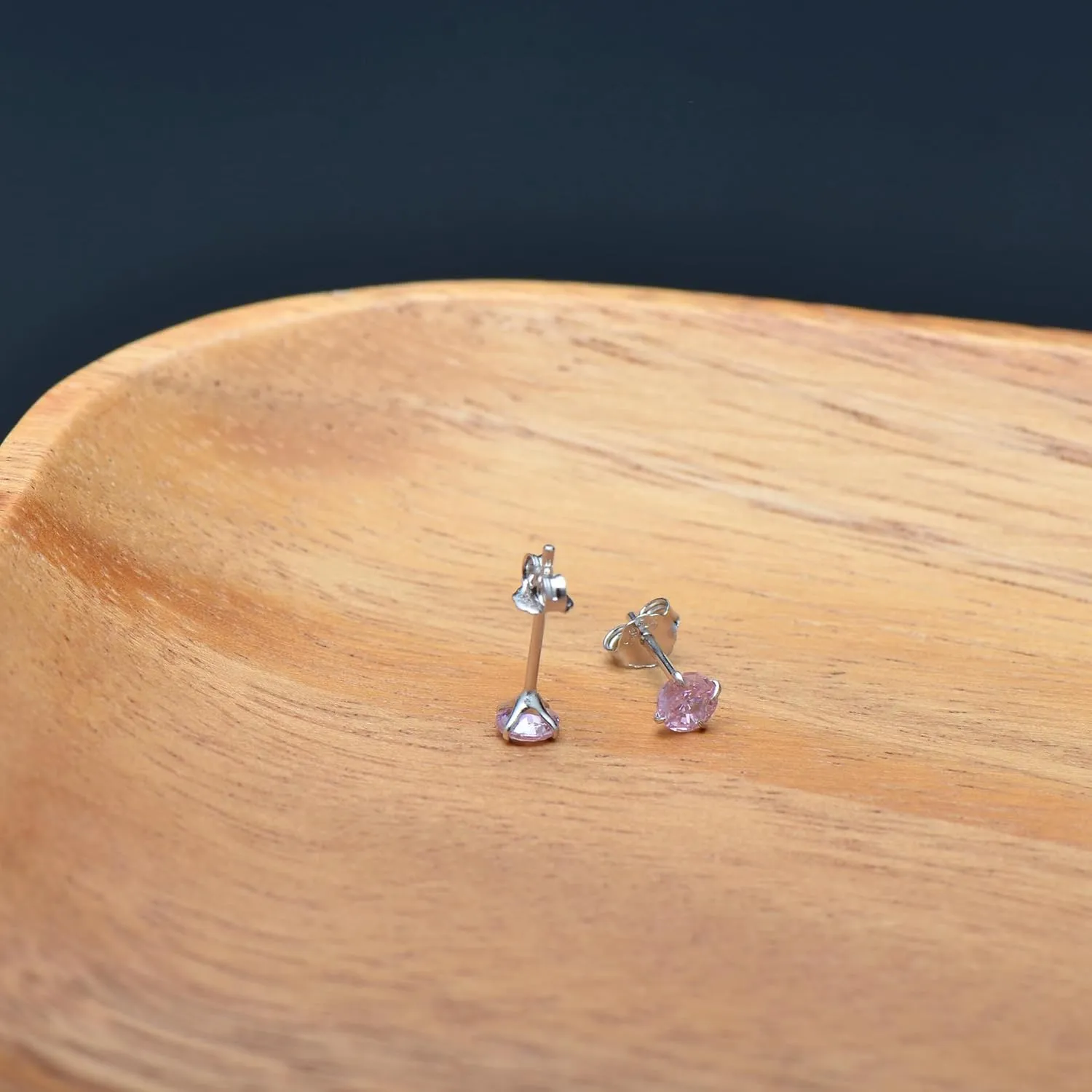 Pink Cubic Zirconia Sterling Silver Stud Earrings for Women, 5 mm CZ
