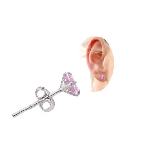 Pink Cubic Zirconia Sterling Silver Stud Earrings for Women, 5 mm CZ