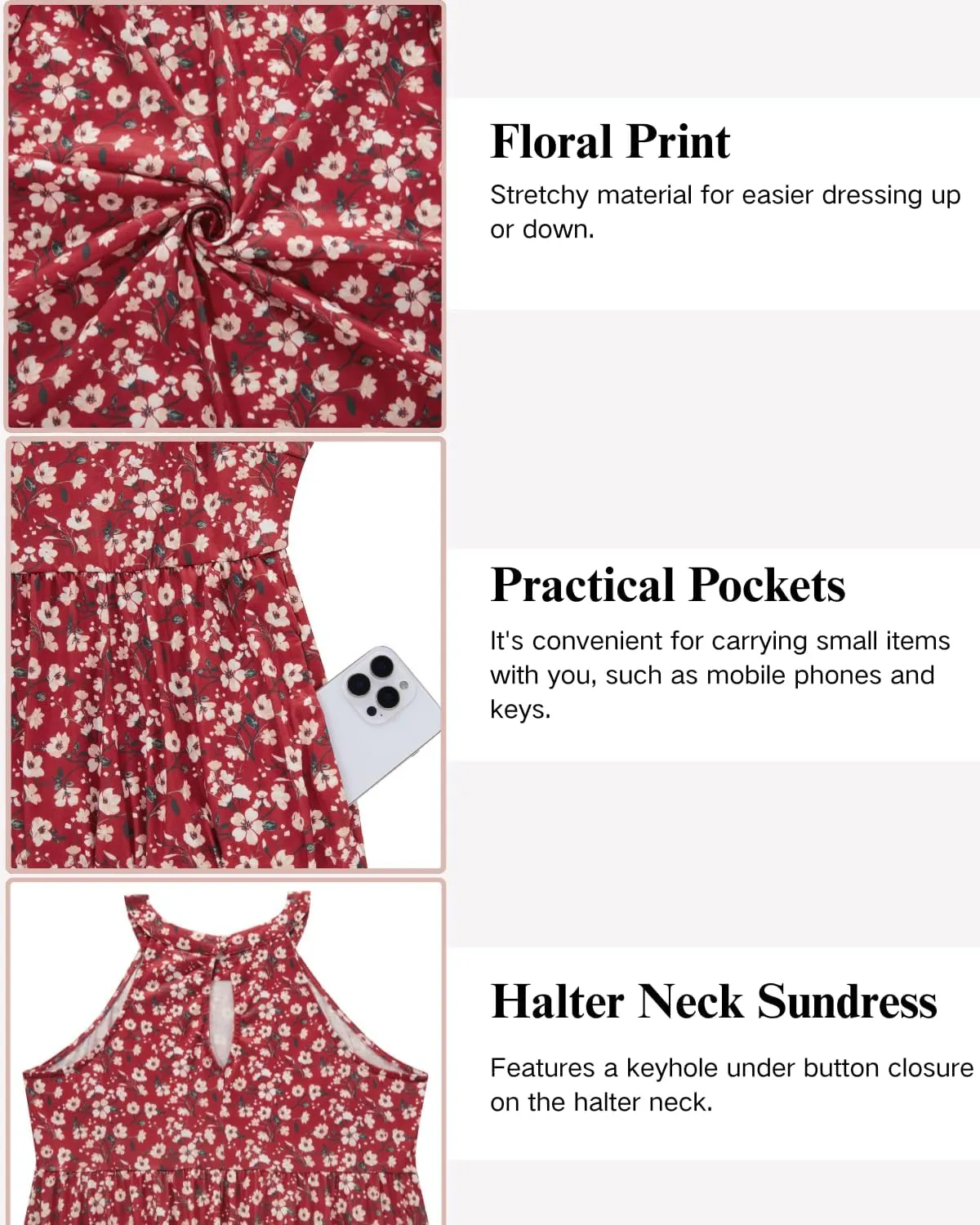Plus Size Summer Dress - Casual Sun Halter Neck Sleeveless Short Sundress with Pockets