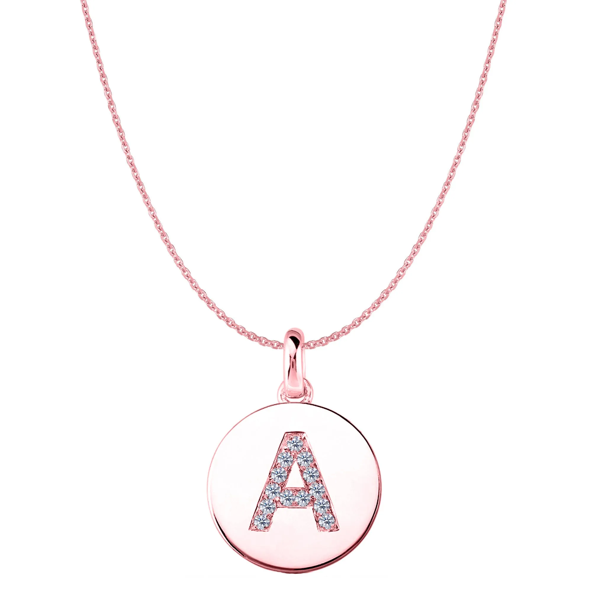"A" Diamond Initial 14K Rose Gold Disk Pendant (0.13ct)