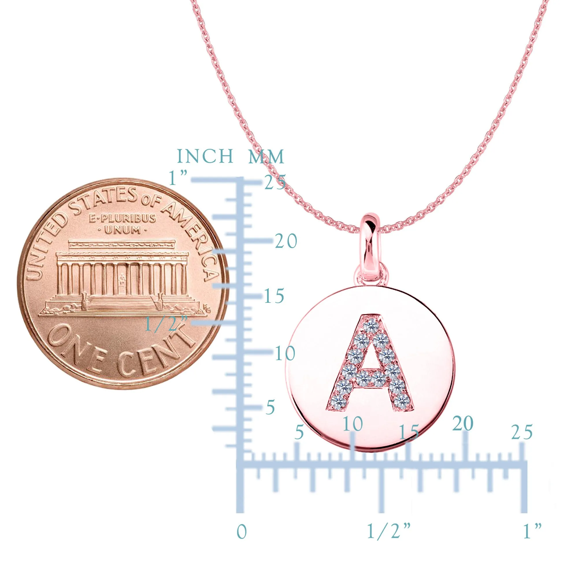 "A" Diamond Initial 14K Rose Gold Disk Pendant (0.13ct)