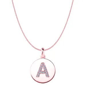 "A" Diamond Initial 14K Rose Gold Disk Pendant (0.13ct)