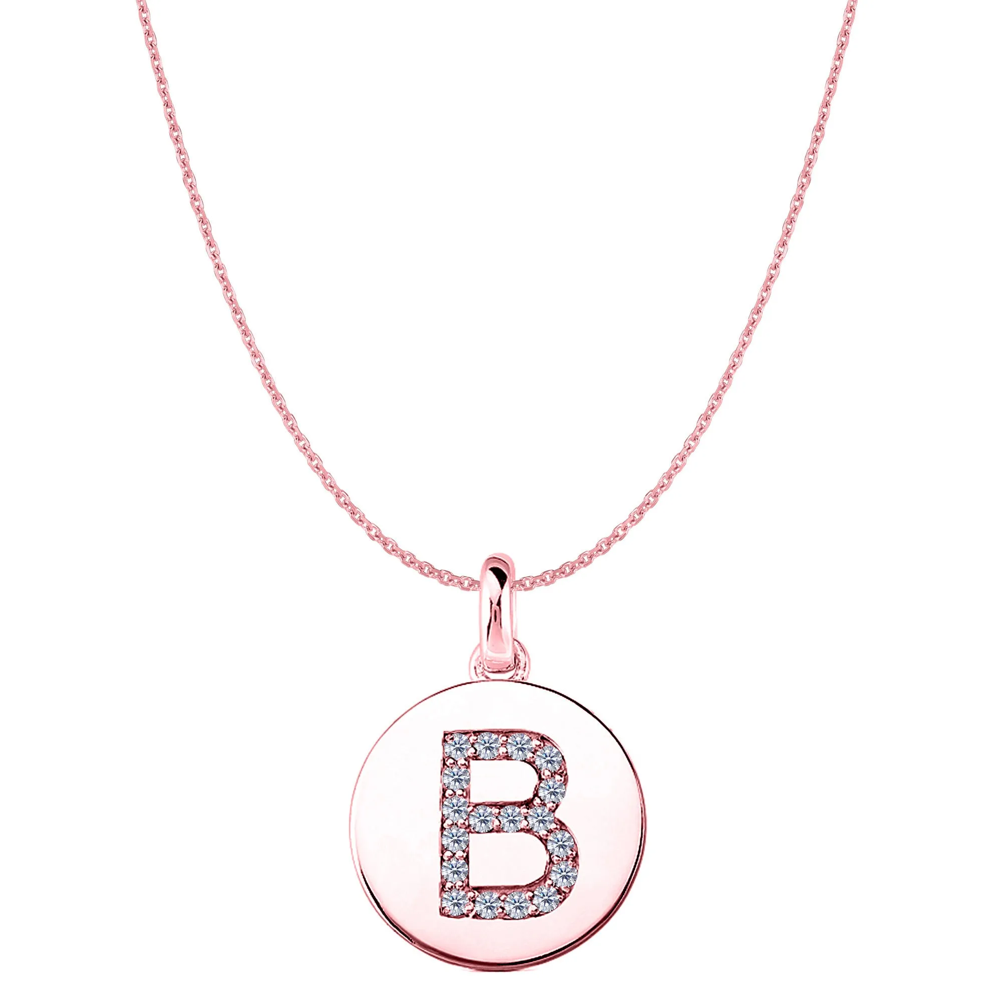 "B" Diamond Initial 14K Rose Gold Disk Pendant (0.18ct)