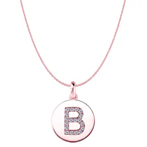 "B" Diamond Initial 14K Rose Gold Disk Pendant (0.18ct)