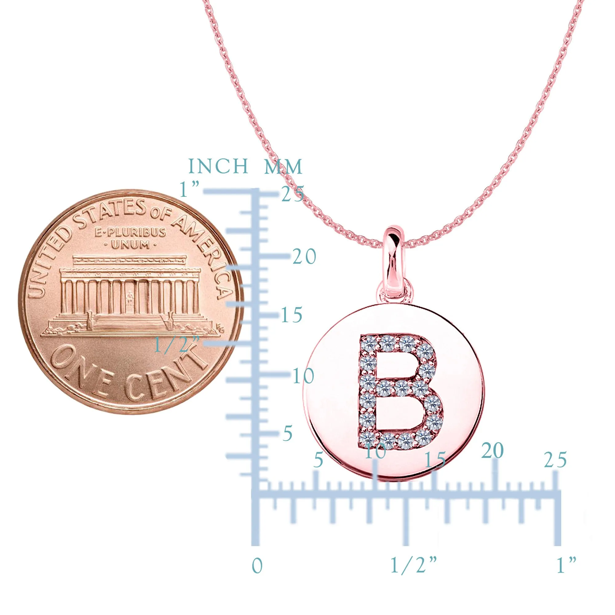"B" Diamond Initial 14K Rose Gold Disk Pendant (0.18ct)
