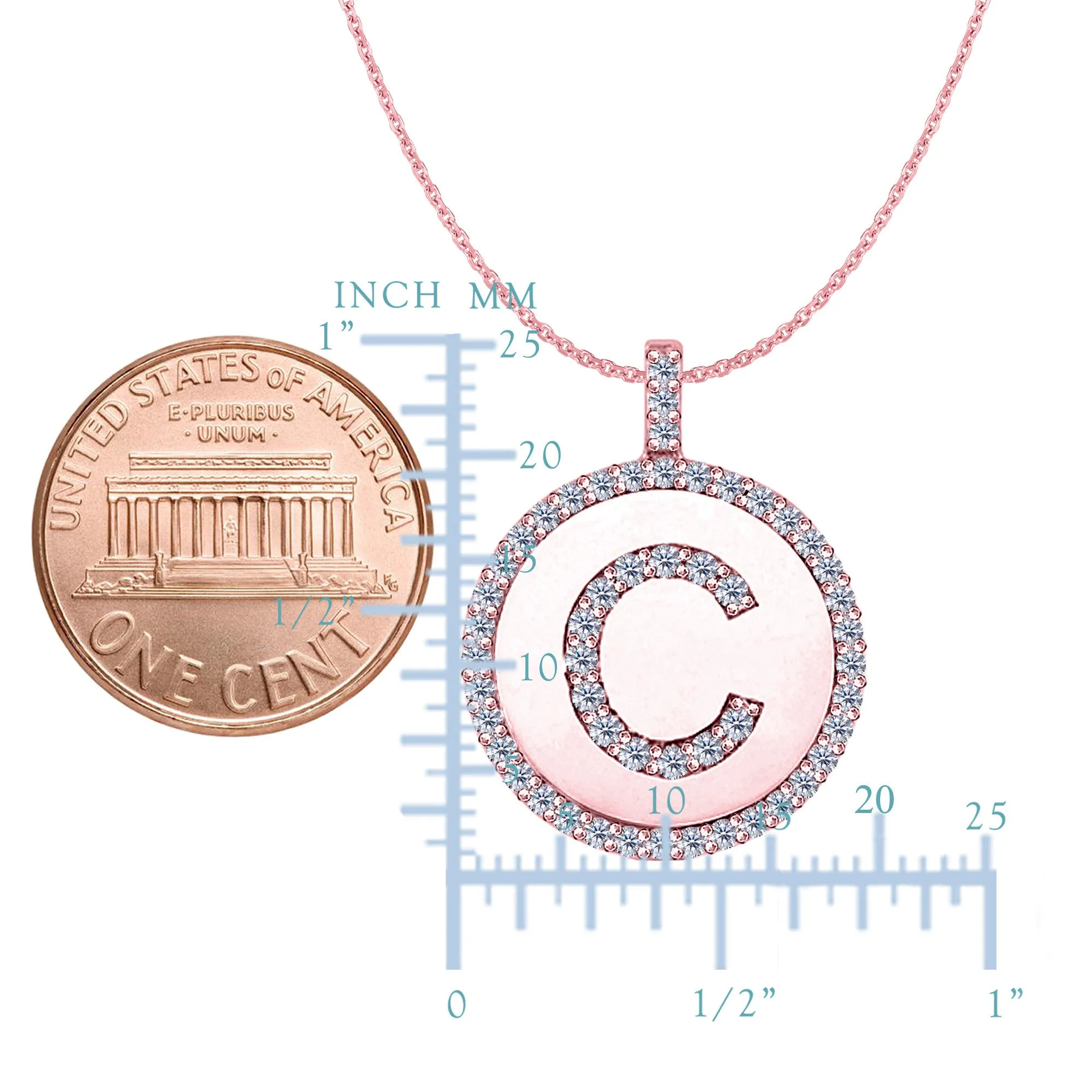 "C" Diamond Initial 14K Rose Gold Disk Pendant (0.55ct)