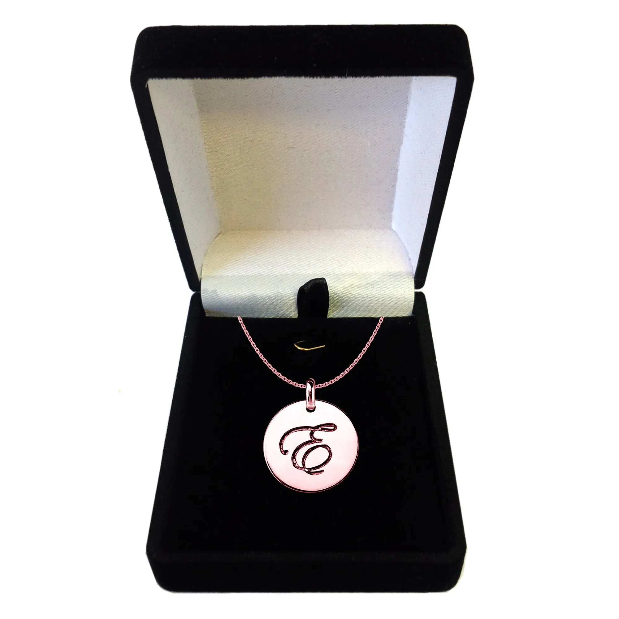 "E" 14K Rose Gold Script Engraved Initial Disk Pendant