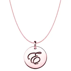 "E" 14K Rose Gold Script Engraved Initial Disk Pendant