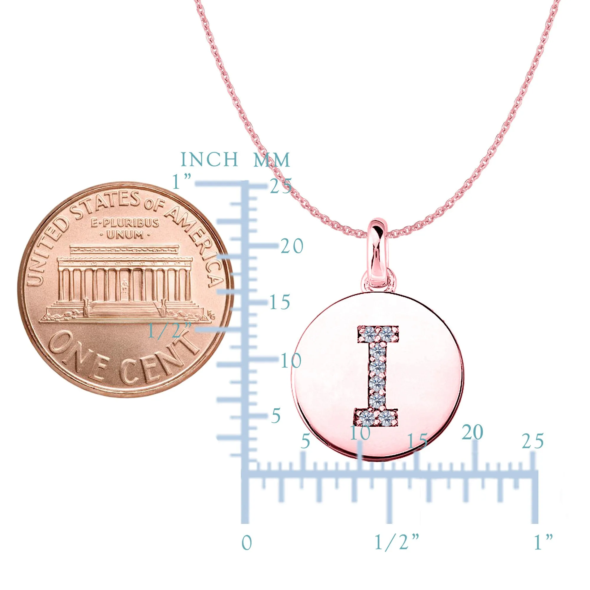 "I" Diamond Initial 14K Rose Gold Disk Pendant (0.08ct)